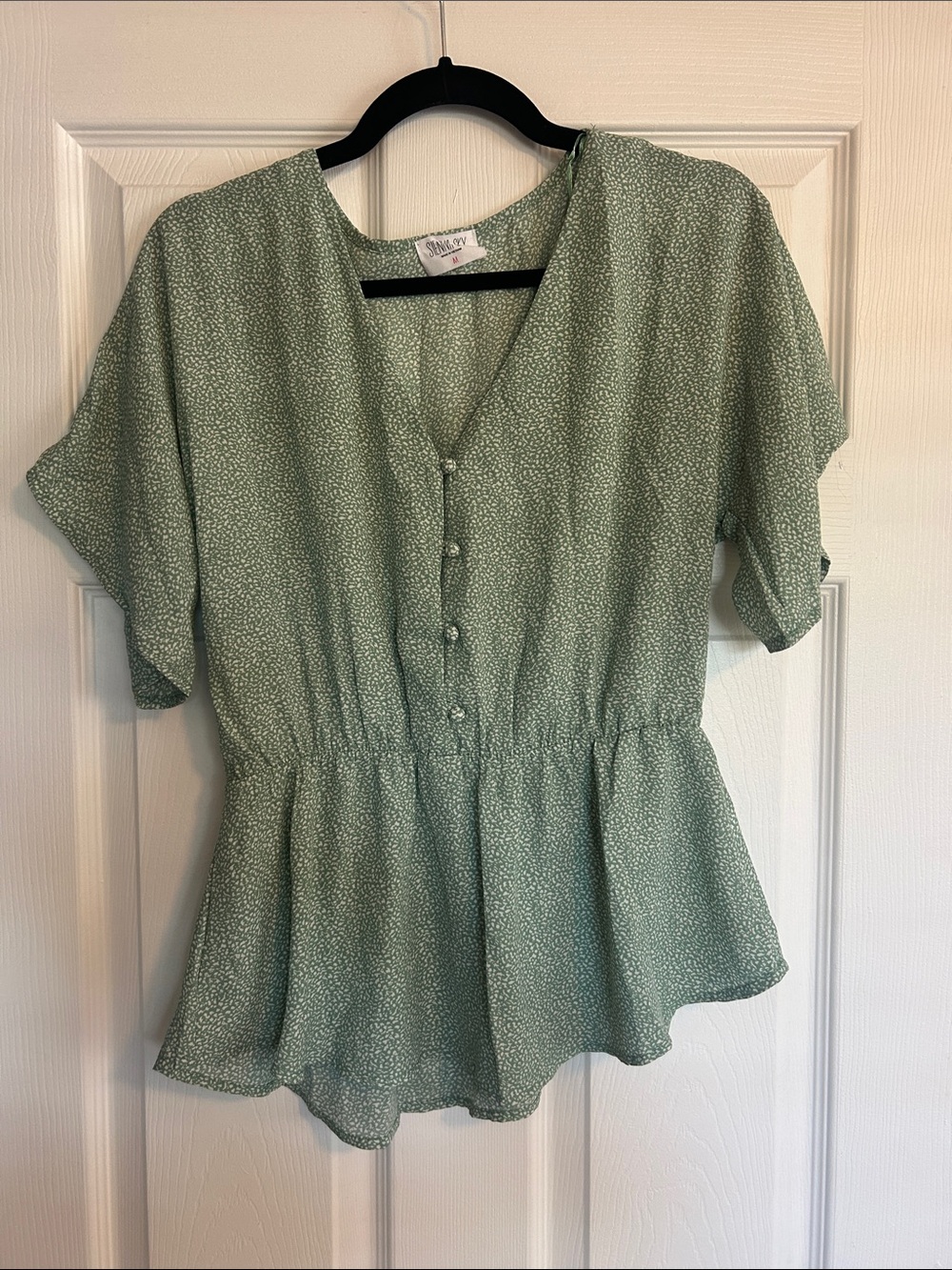 Sienna Sky Sage Green Peplum Button Blouse